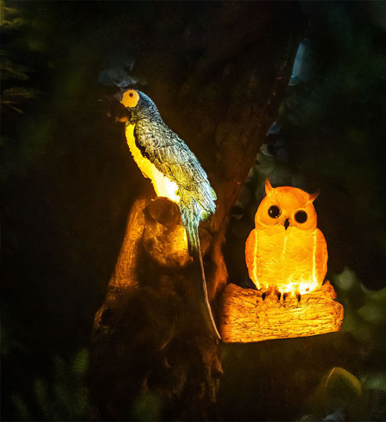 Cirelle - Scultura da giardino a forma di uccello con luce LED solare