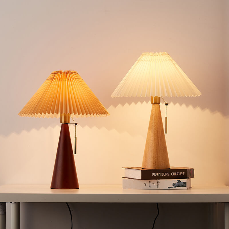 Japandi Pleated Fabric Wood Table Lamp LED - Image 8