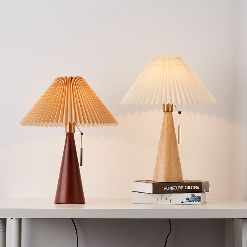 Japandi Pleated Fabric Wood Table Lamp LED - Image 9