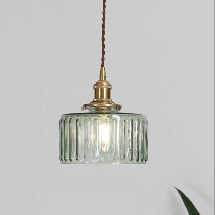 Nivoran - Lampada a sospensione rotonda in vetro e ottone LED