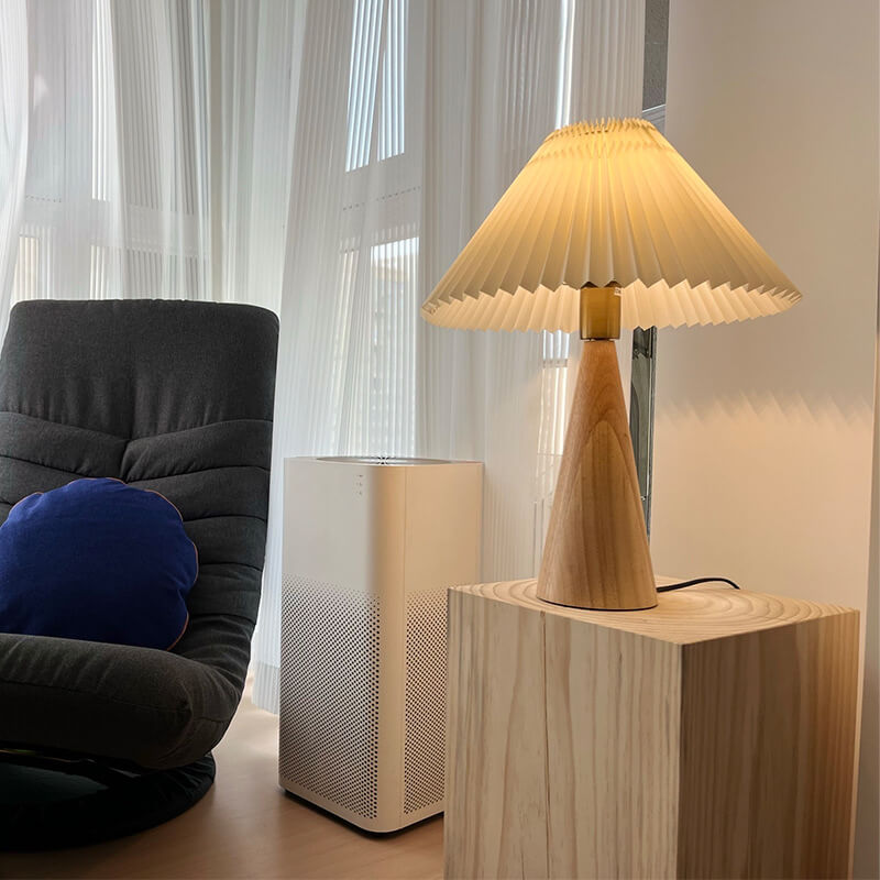 Japandi Pleated Fabric Wood Table Lamp LED - Image 10