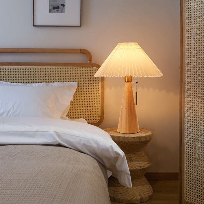 Japandi Pleated Fabric Wood Table Lamp LED - Image 14