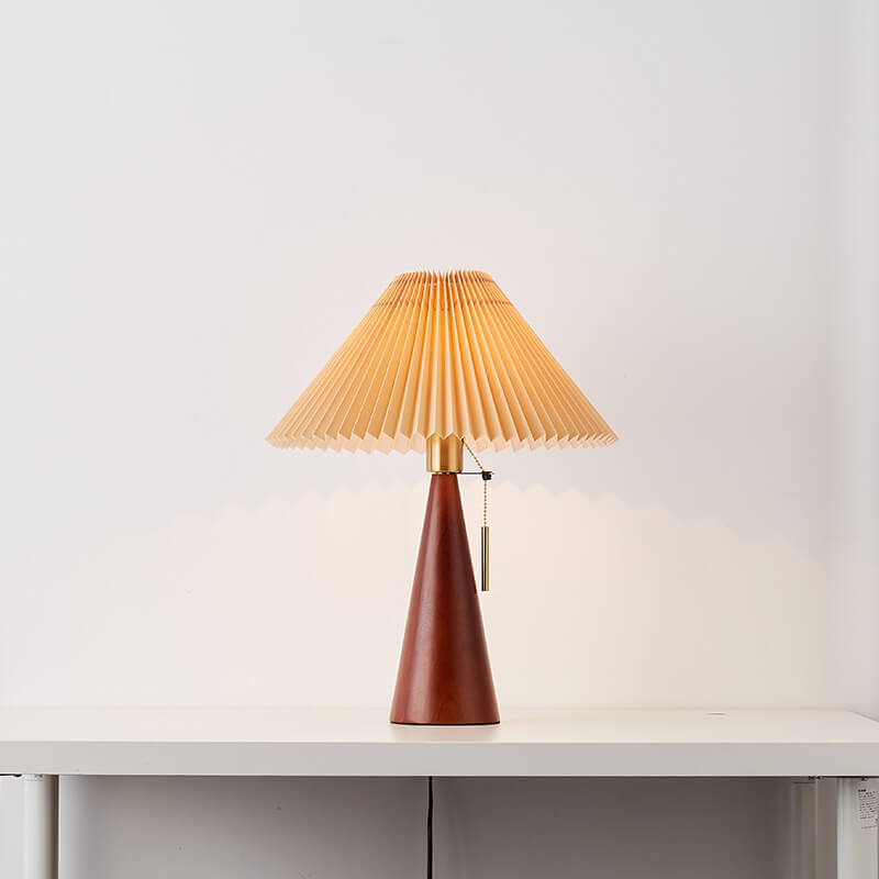 Japandi Pleated Fabric Wood Table Lamp LED - Image 11