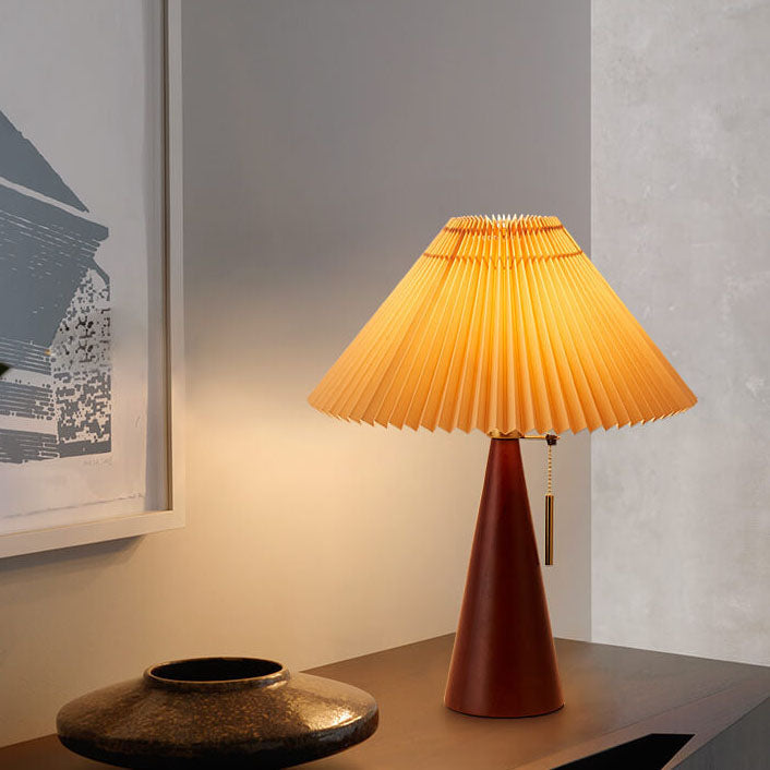Japandi Pleated Fabric Wood Table Lamp LED - Image 2