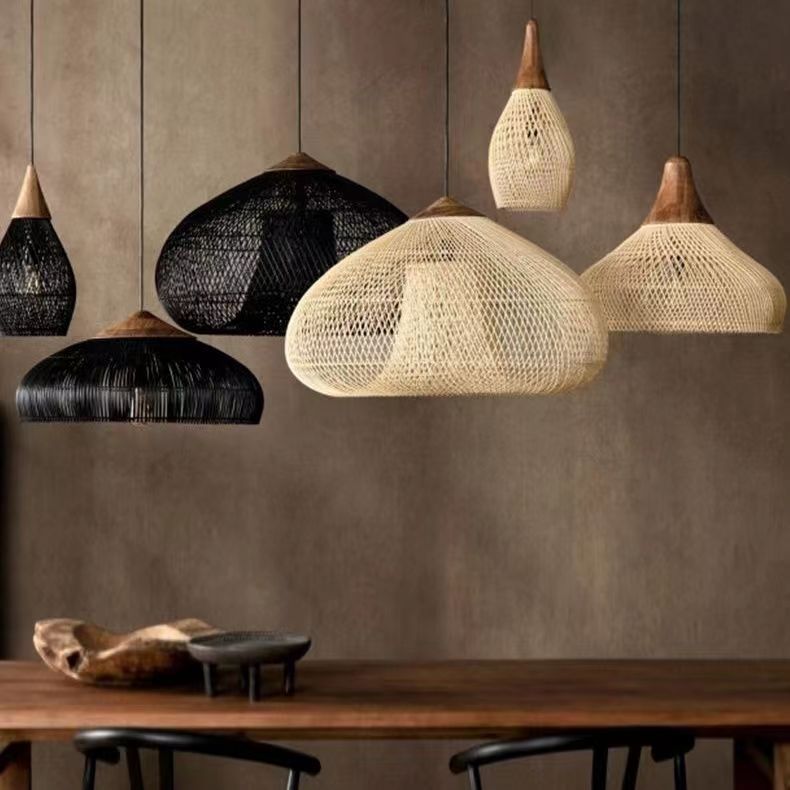 Solari - Lampada a Sospensione in Rattan in Stile Japandi Boho