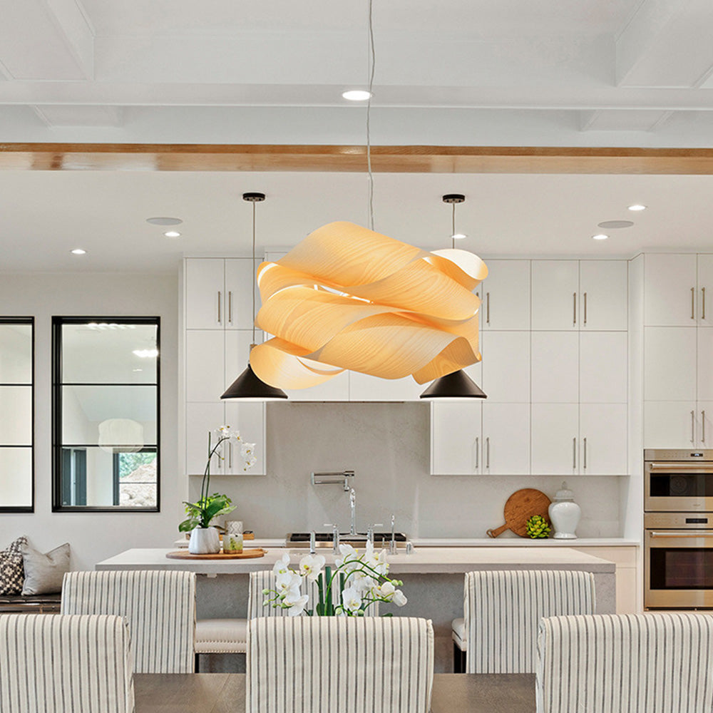 Virelune - Lampada a sospensione moderna in legno irregolare per cucina