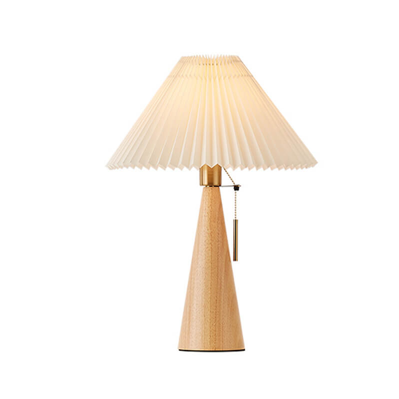 Japandi Pleated Fabric Wood Table Lamp LED