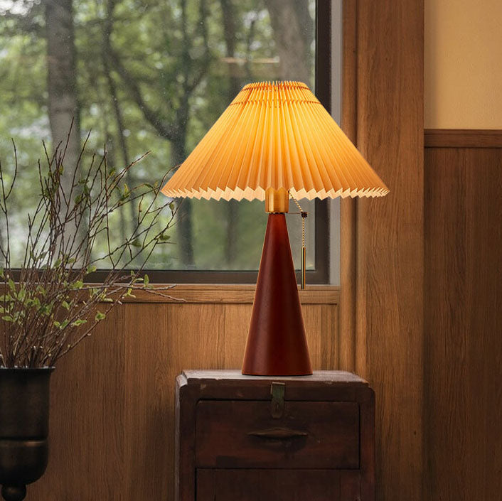 Japandi Pleated Fabric Wood Table Lamp LED - Image 6