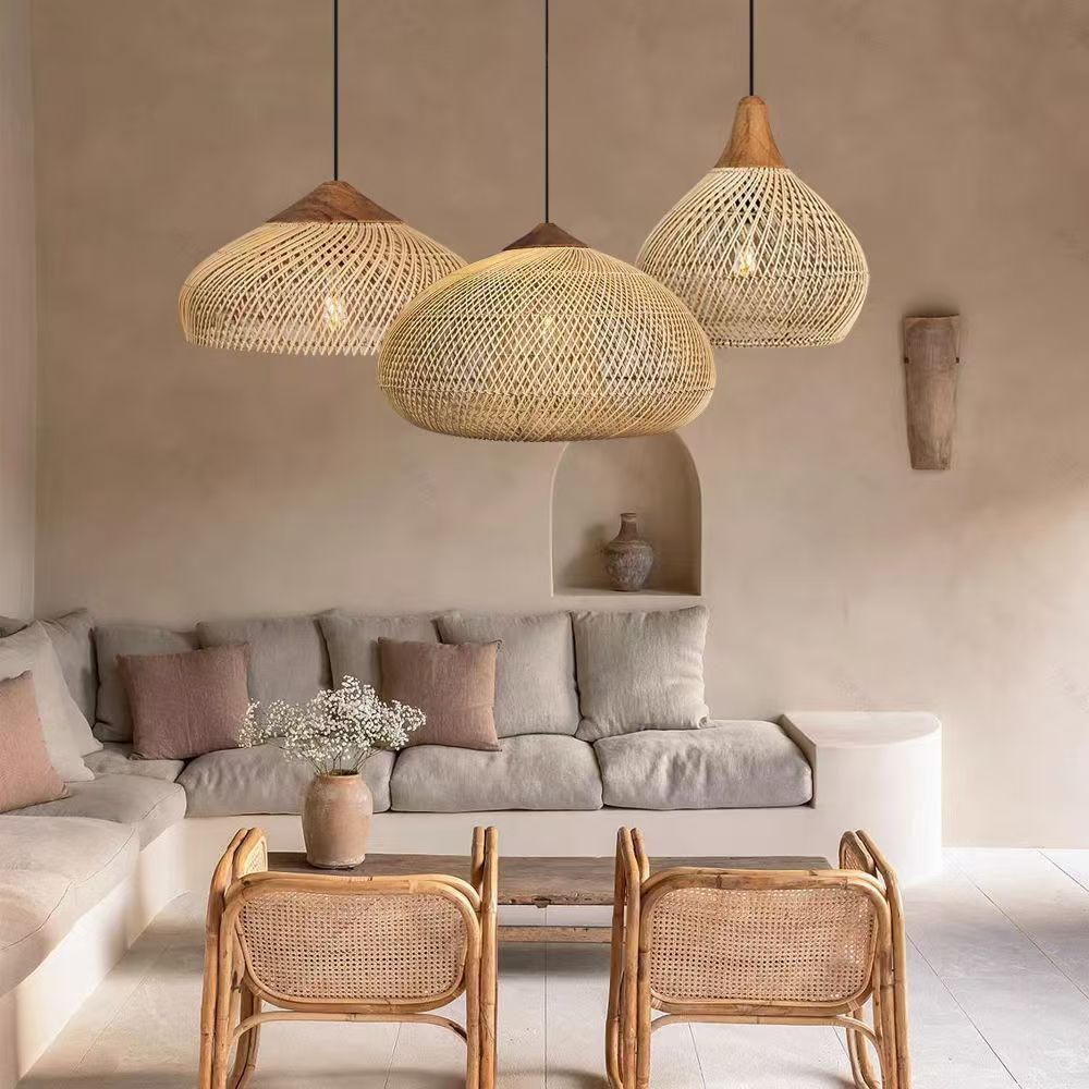 Solari - Lampada a Sospensione in Rattan in Stile Japandi Boho