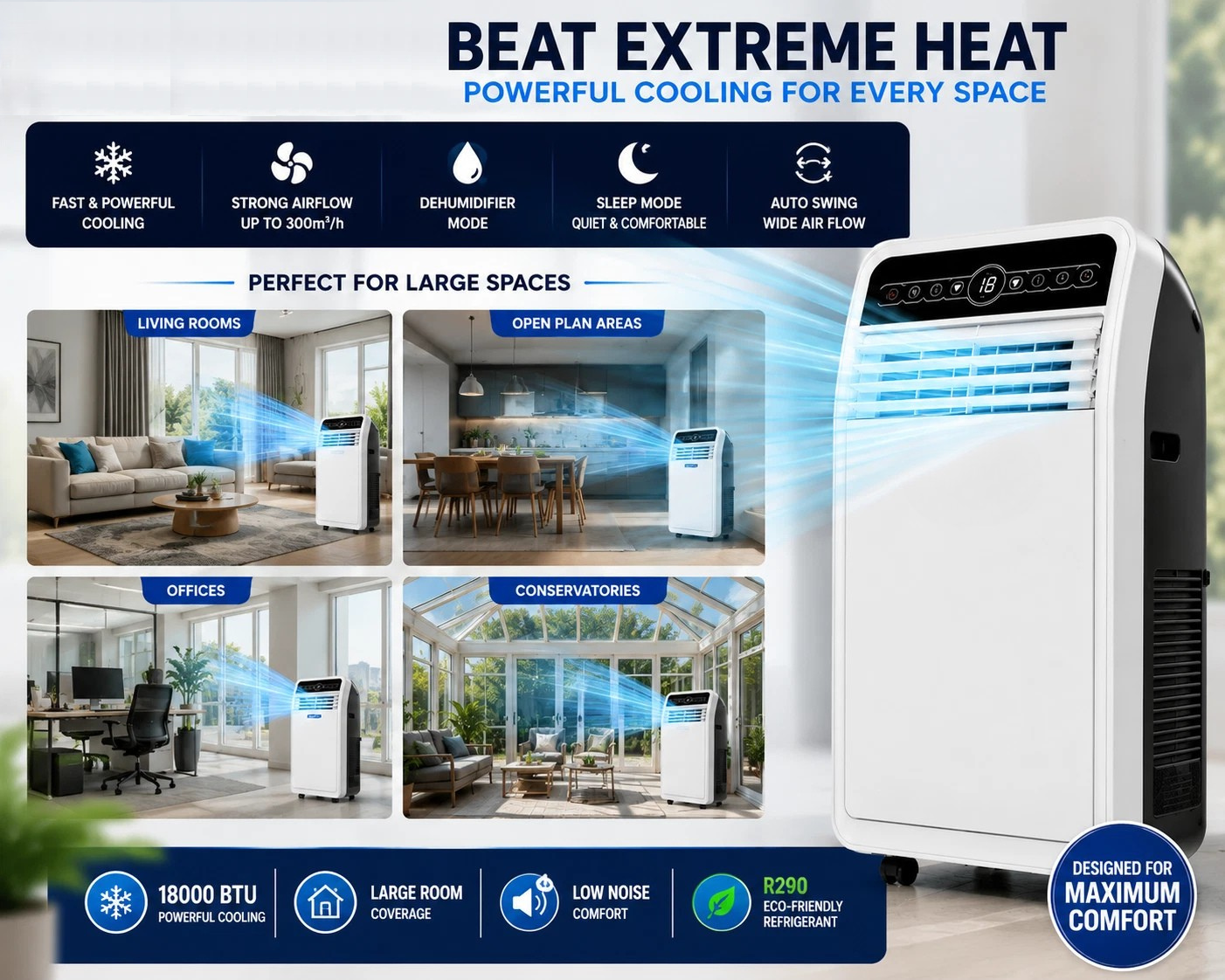 Climatiseur portable BTU Unité de climatisation portable Déshumidificateur