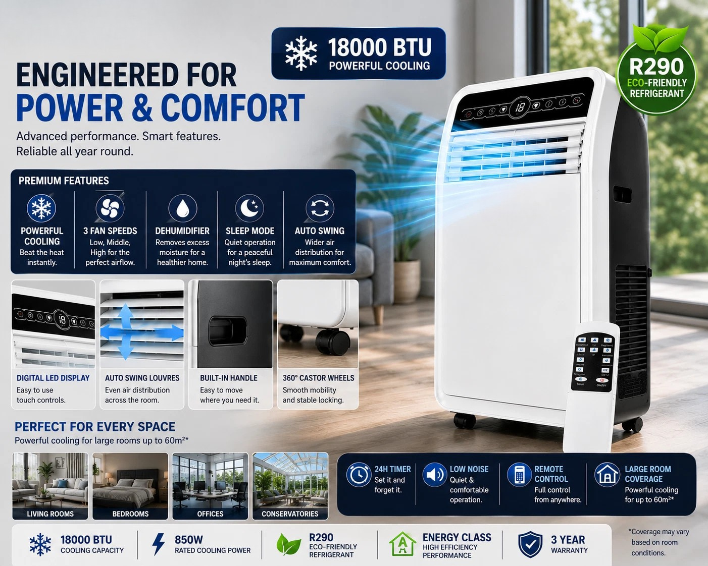 Climatiseur portable BTU Unité de climatisation portable Déshumidificateur