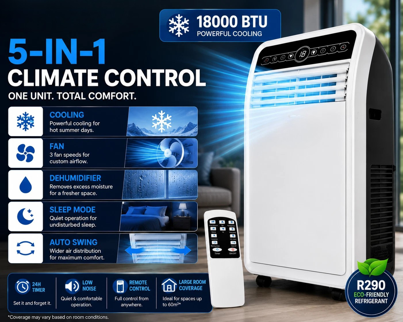 Climatiseur portable BTU Unité de climatisation portable Déshumidificateur
