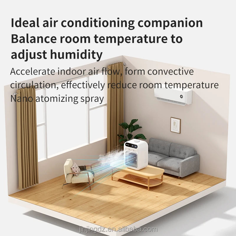 Ventilateur portable mini refroidisseur d'air de bureau avec brumisateur humidificateur rechargeable