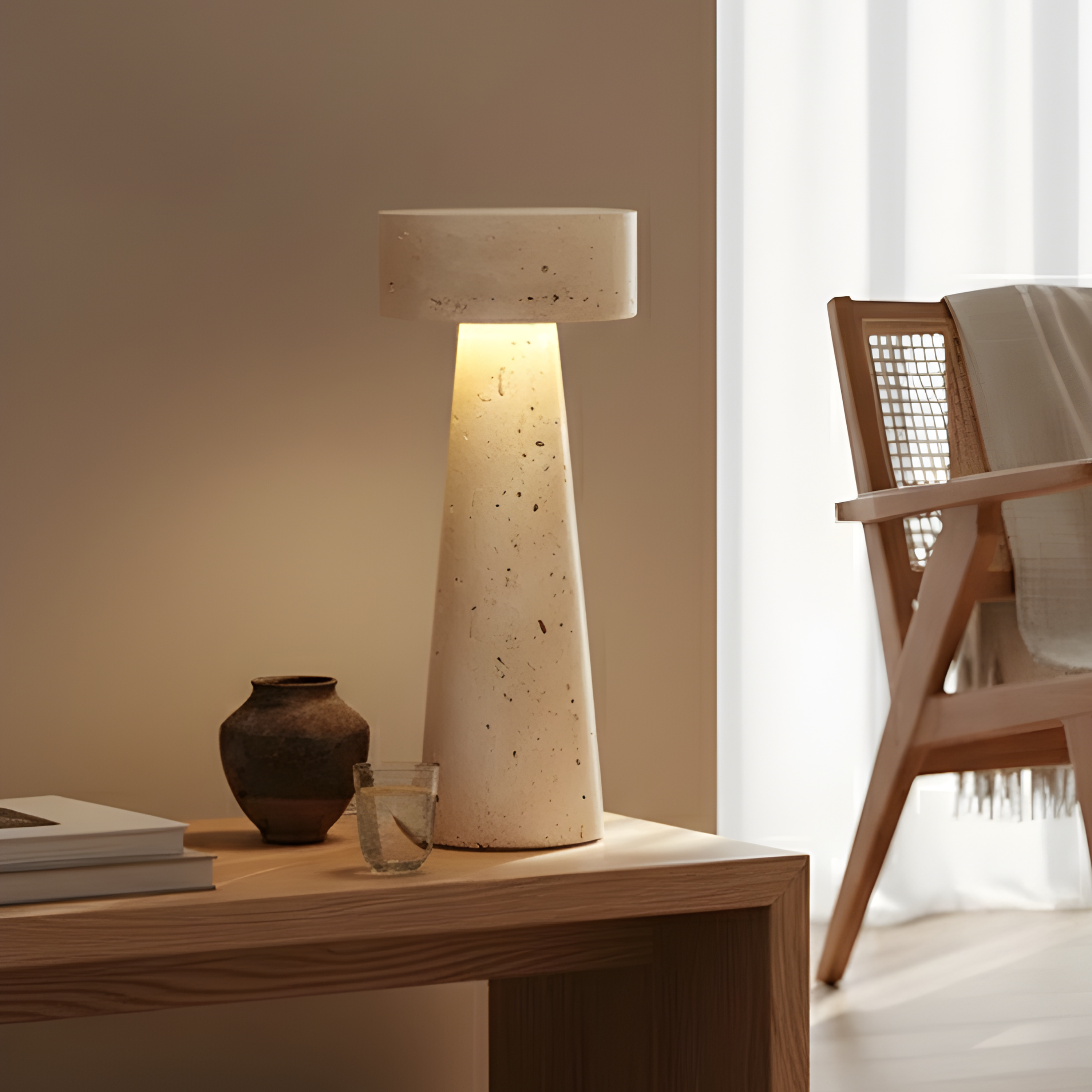 Andren – Lampada da tavolo in travertino con LED