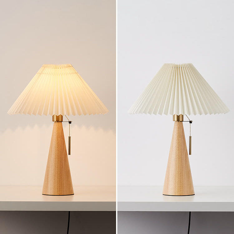 Japandi Pleated Fabric Wood Table Lamp LED - Image 7