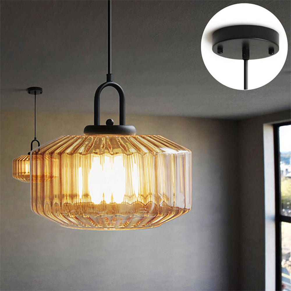 Minda - Lampada a sospensione in vetro a strisce stile metà secolo