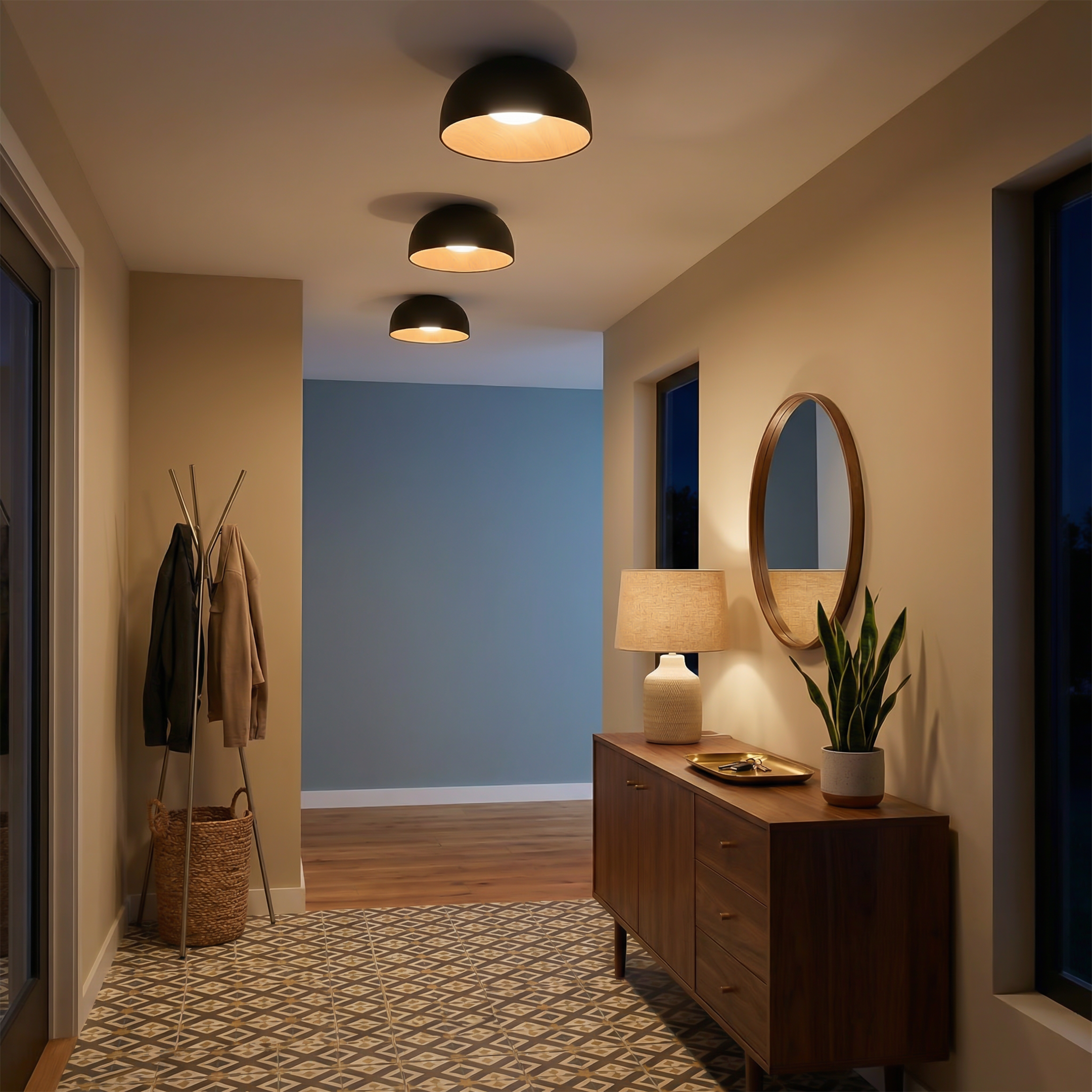 Aubrey - Lampada da soffitto in metallo nero e legno