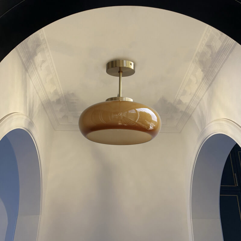 Valthera - Lampada da soffitto vintage in ottone con vetro giallo semi a plafone