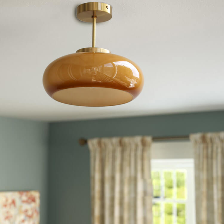 Valthera - Lampada da soffitto vintage in ottone con vetro giallo semi a plafone