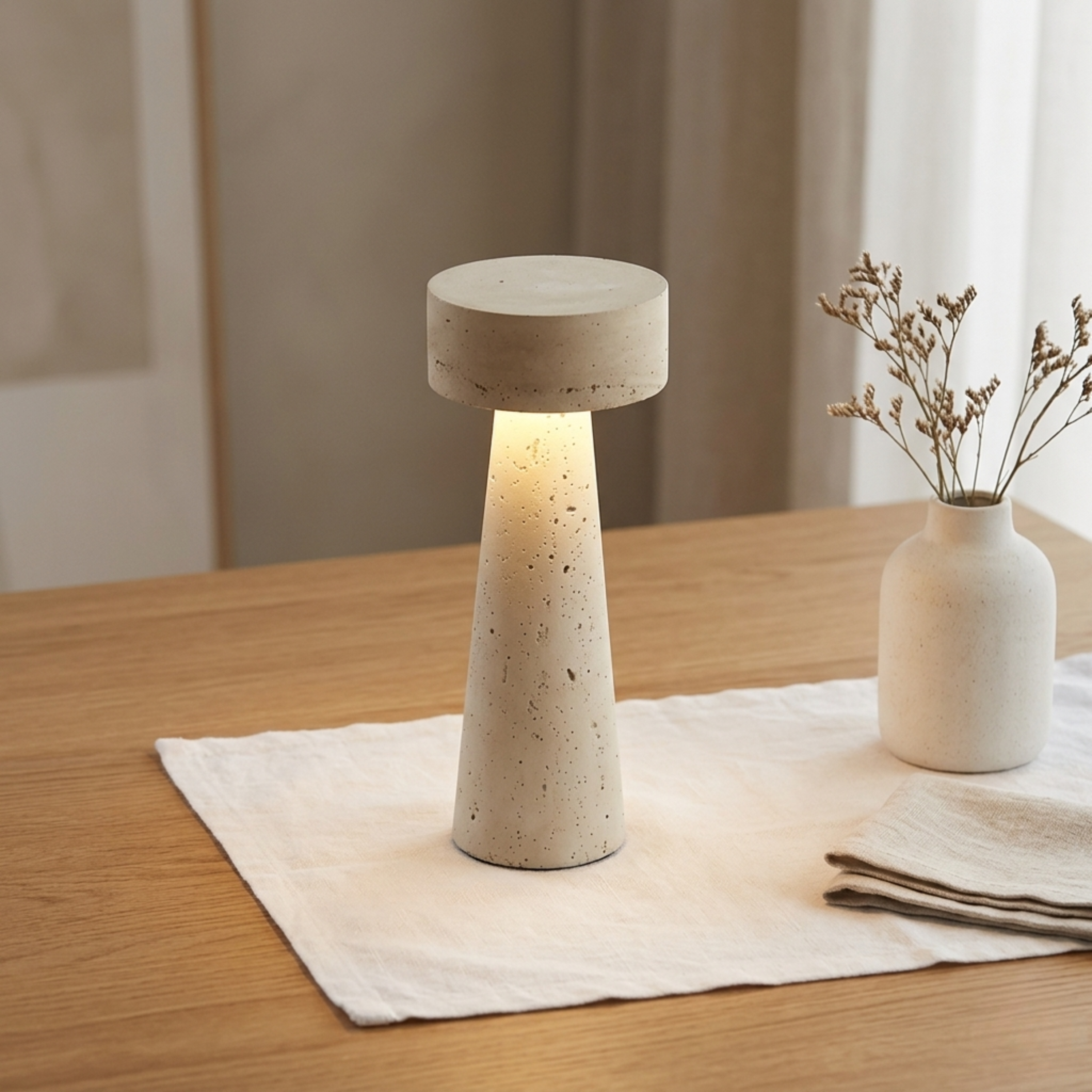 Andren – Lampada da tavolo in travertino con LED