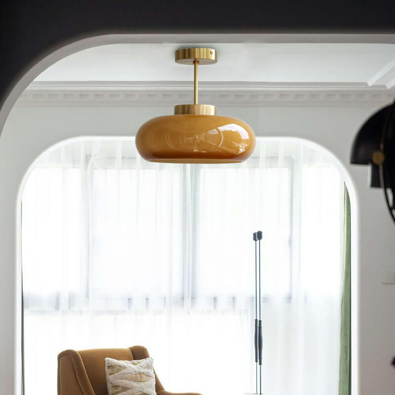 Valthera - Lampada da soffitto vintage in ottone con vetro giallo semi a plafone