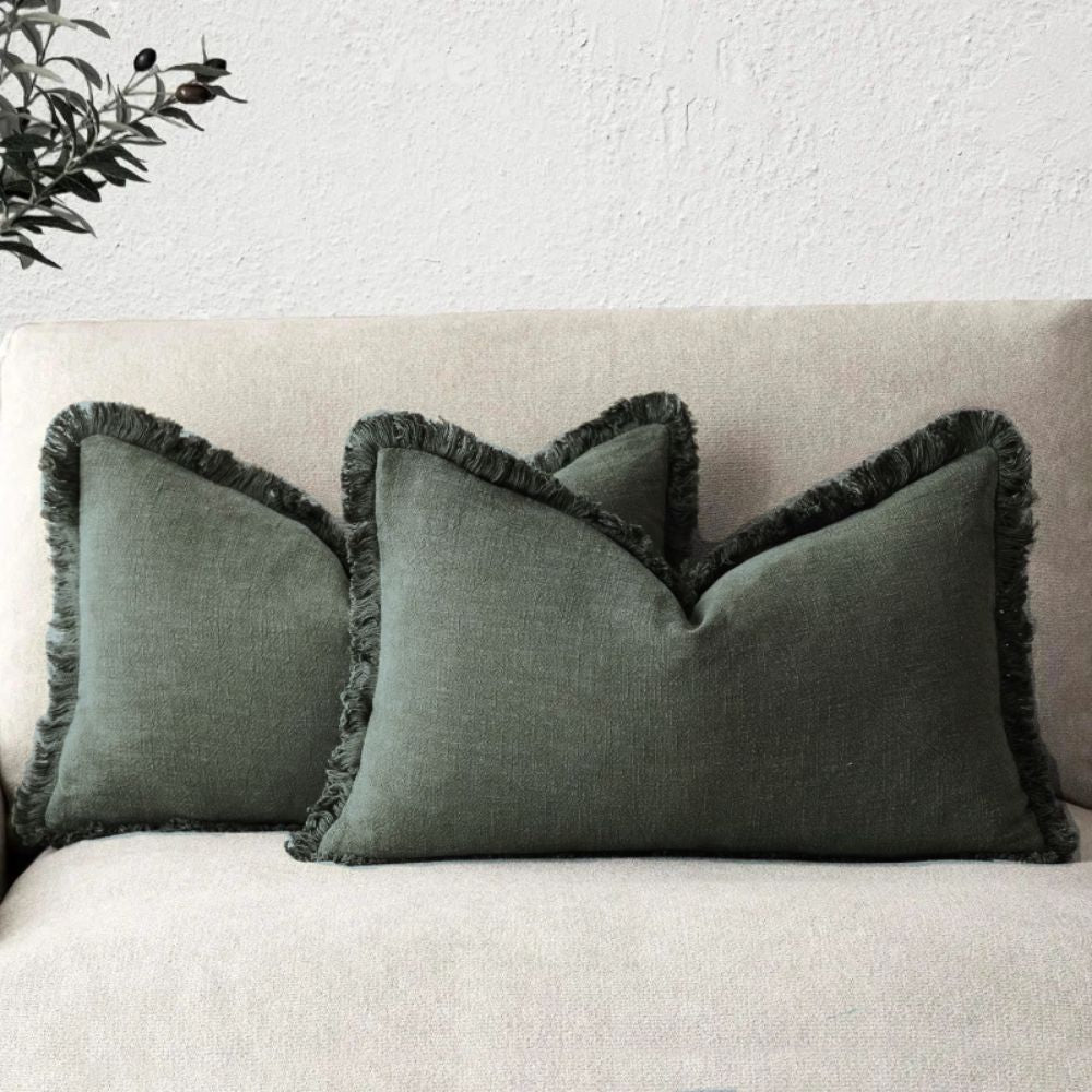 Elowen – Housses de coussin en coton et lin à volants