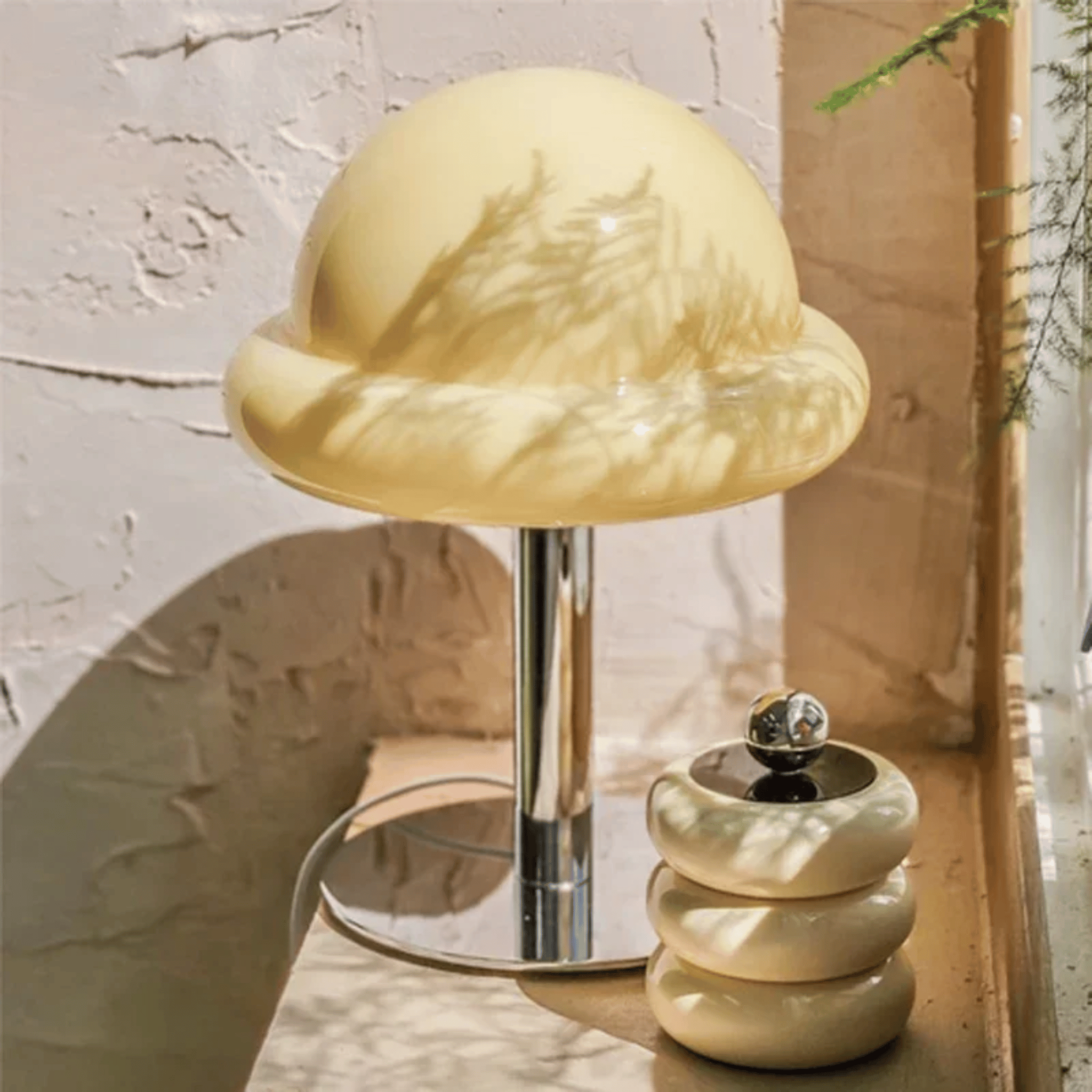 Lumirel - Lampada da tavolo retrò in vetro a forma di fungo