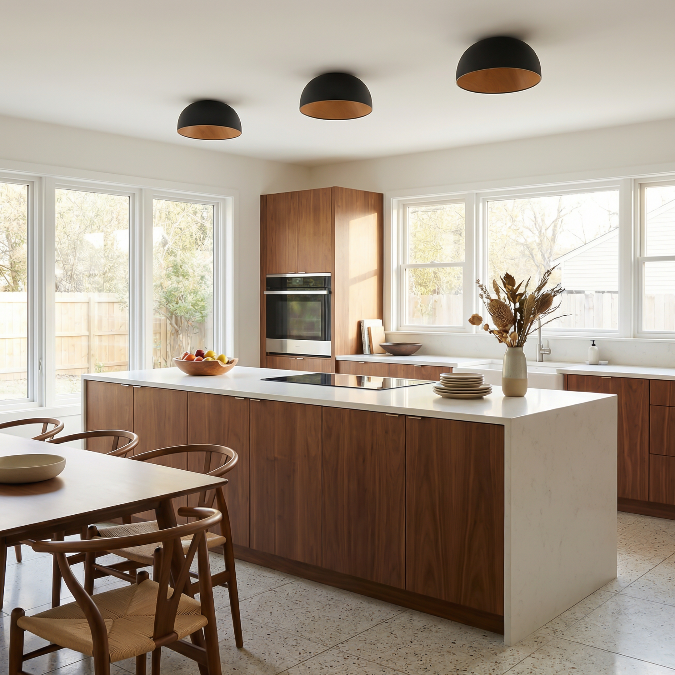 Aubrey - Lampada da soffitto in metallo nero e legno