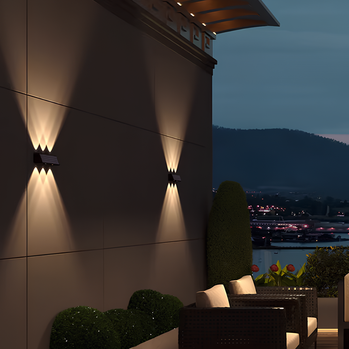 Aurivex - Lampada da parete solare LED bianco caldo per esterni