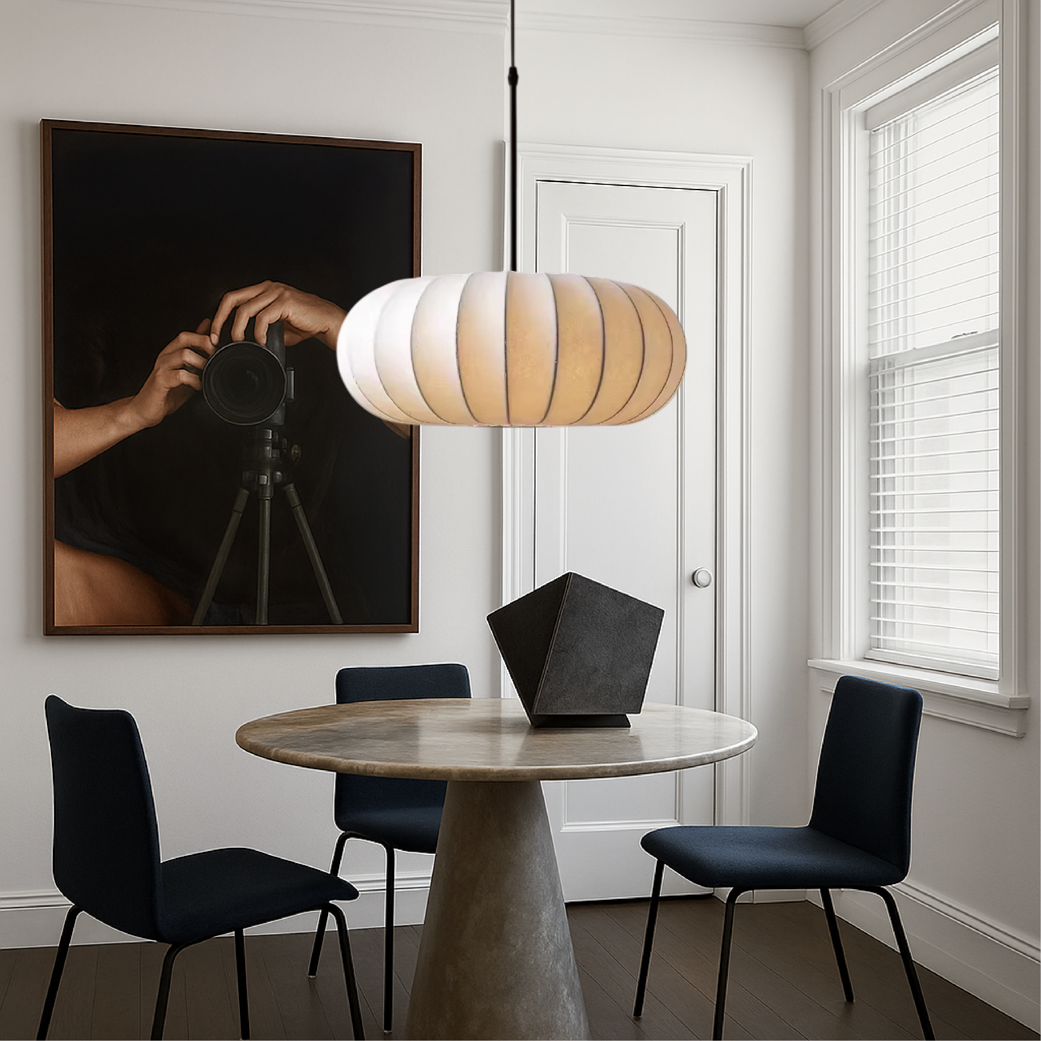 Dinam - Lampada a sospensione ovale scandinava con paralume in tessuto per sala da pranzo