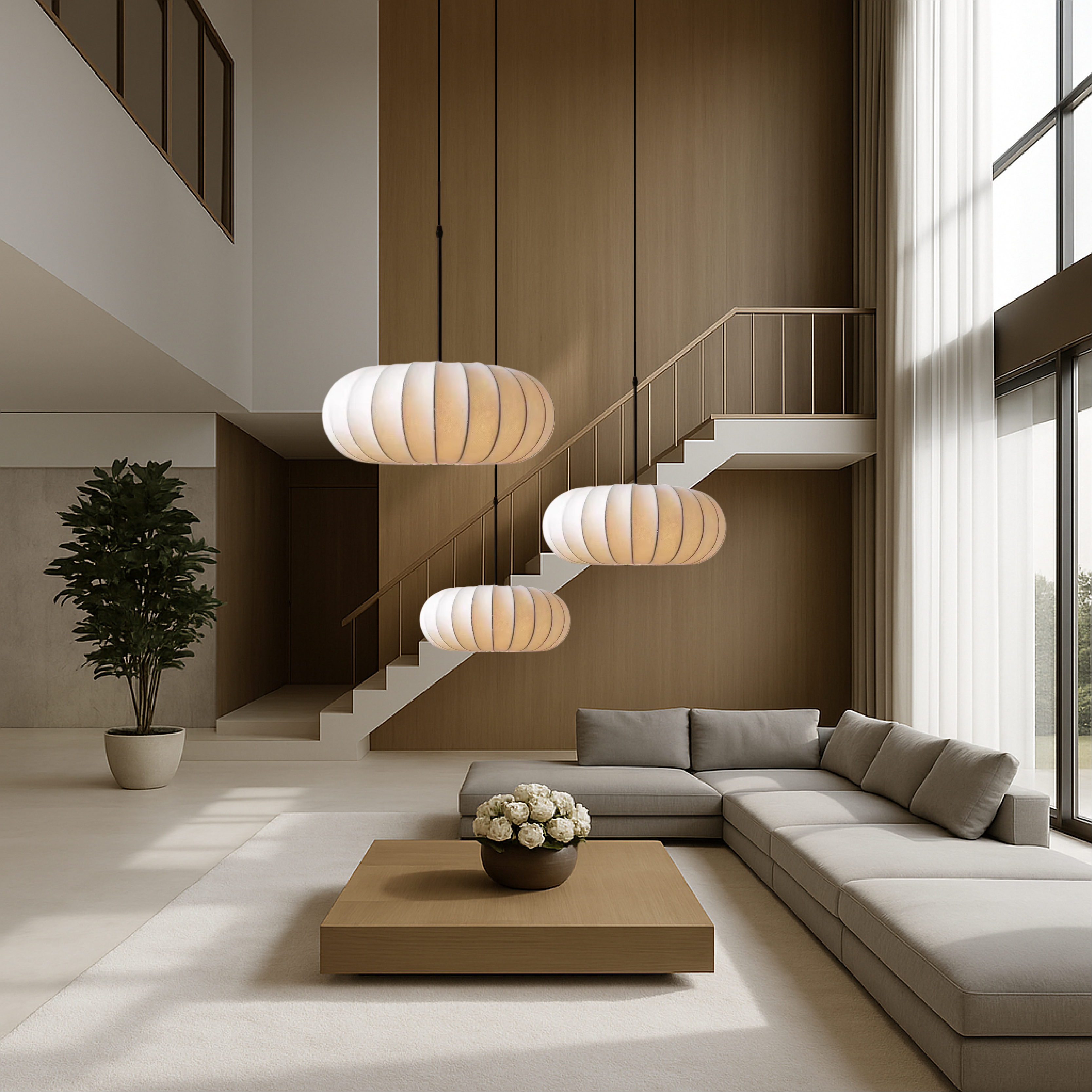 Dinam - Lampada a sospensione ovale scandinava con paralume in tessuto per sala da pranzo