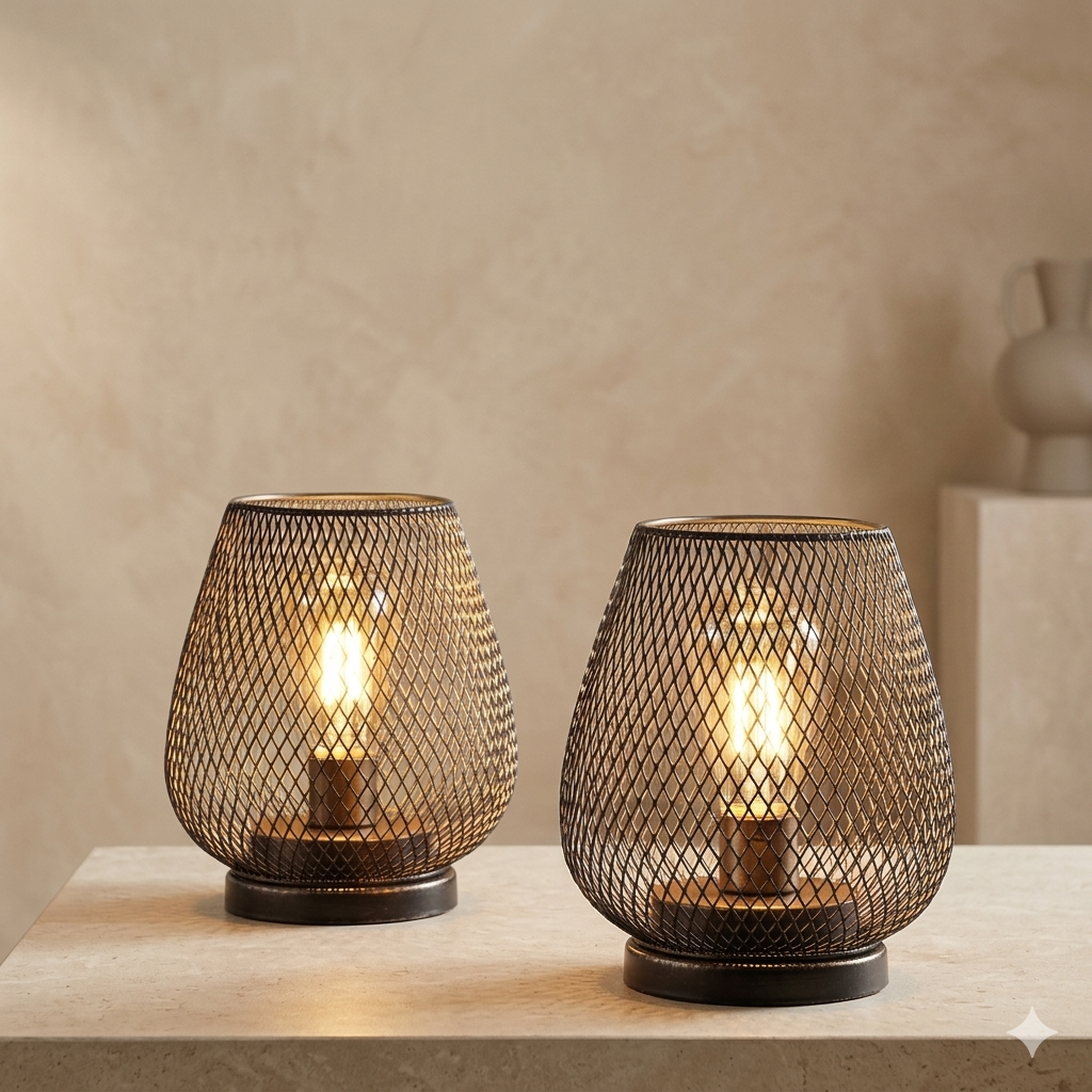 Avenora – Lampe de table en métal maillé rechargeable sans fil LED blanc chaud