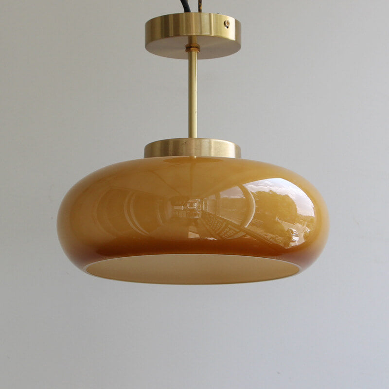 Valthera - Lampada da soffitto vintage in ottone con vetro giallo semi a plafone