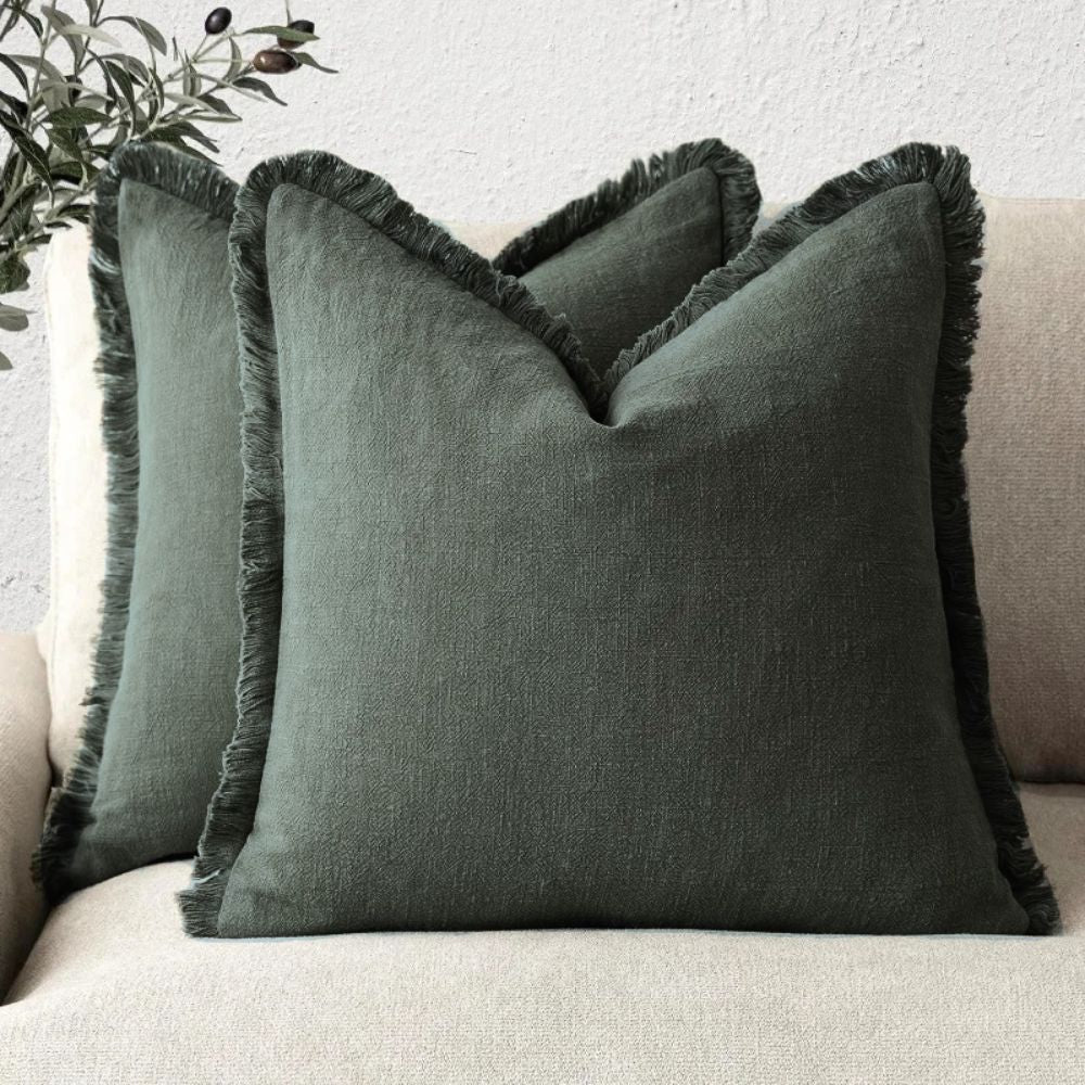 Elowen – Housses de coussin en coton et lin à volants