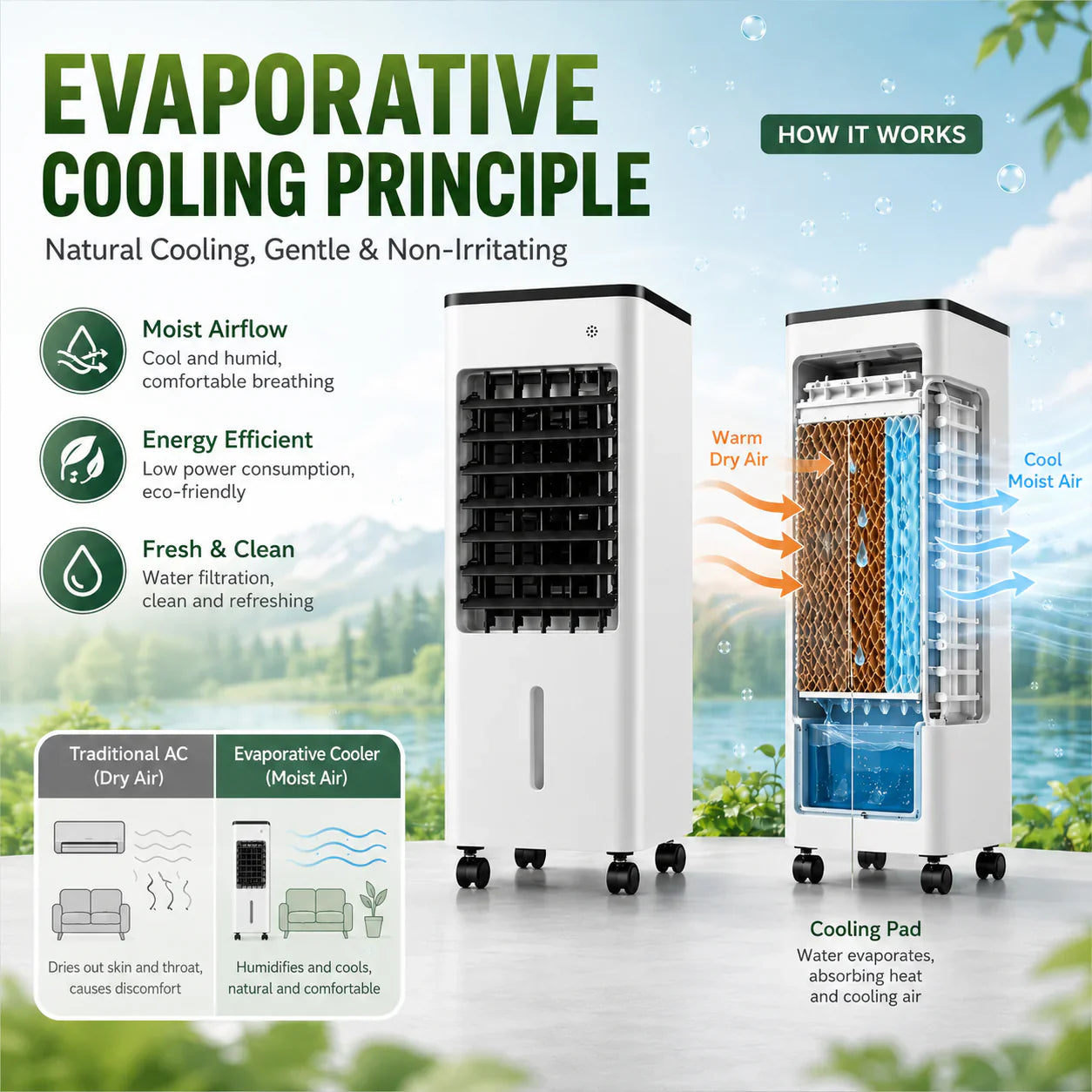 3-in-1 Portable Evaporative Air Cooler Desktop Fan Humidifier - Image 4