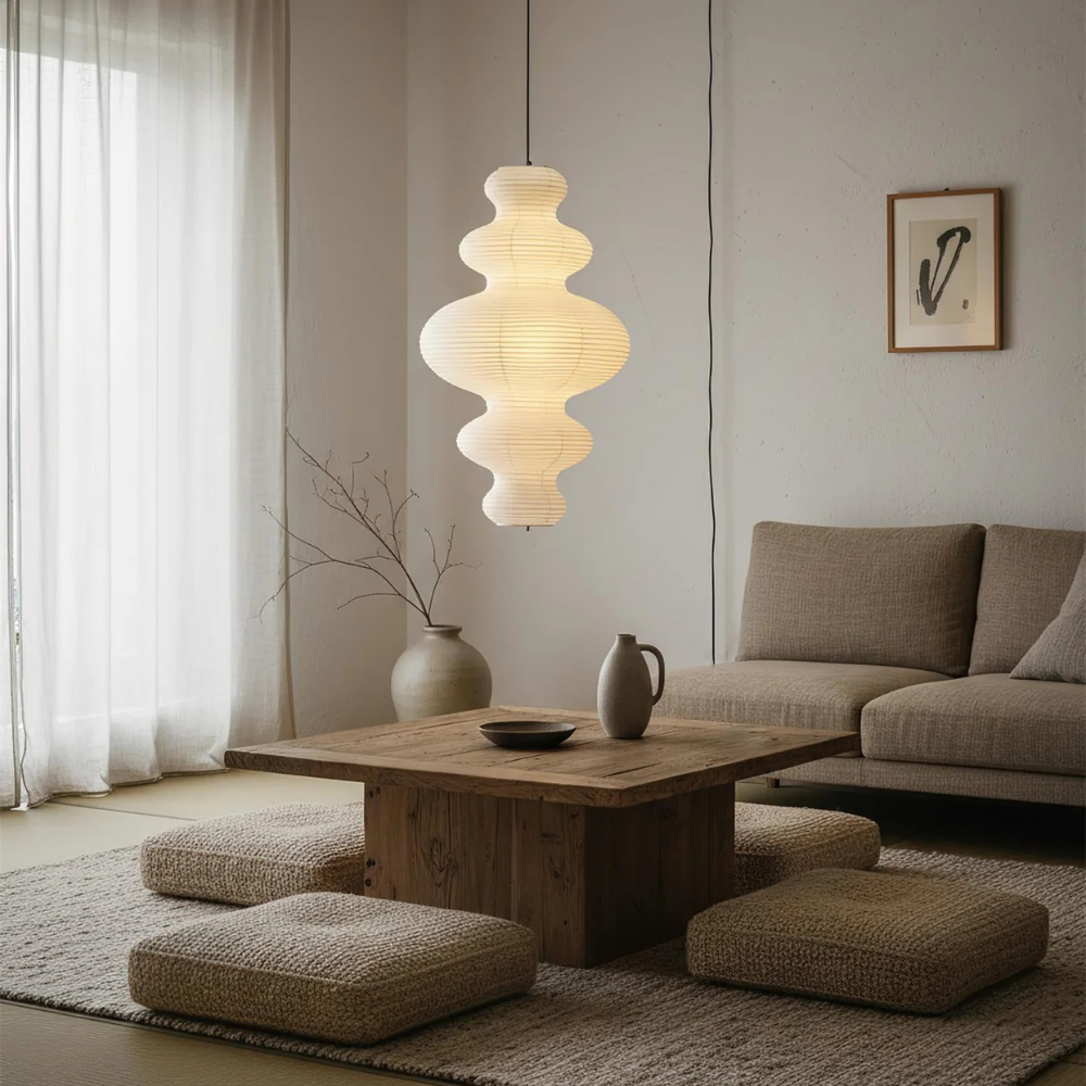 Akaria - Lampada a sospensione in carta di riso artigianale per illuminazione cucina