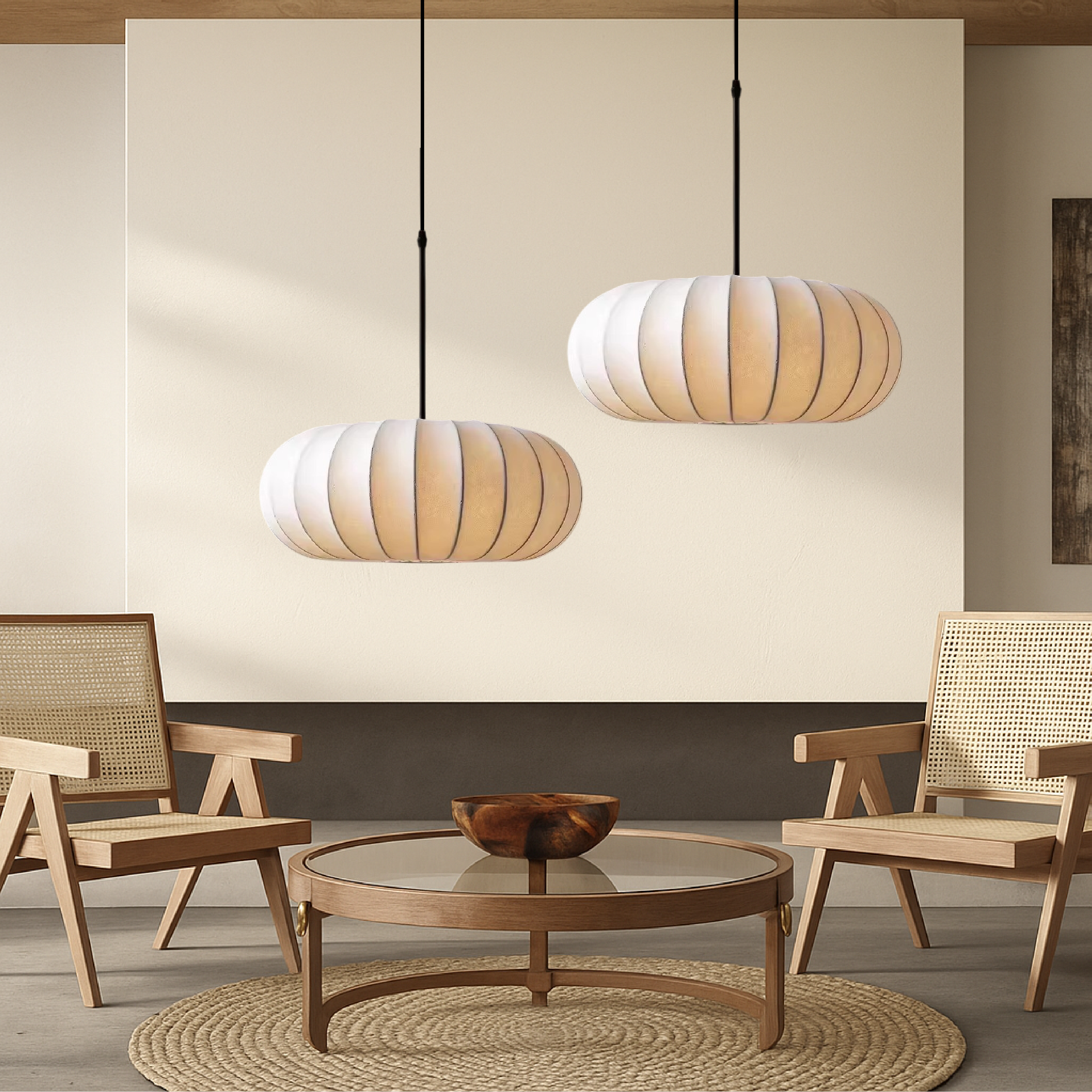 Dinam - Lampada a sospensione ovale scandinava con paralume in tessuto per sala da pranzo
