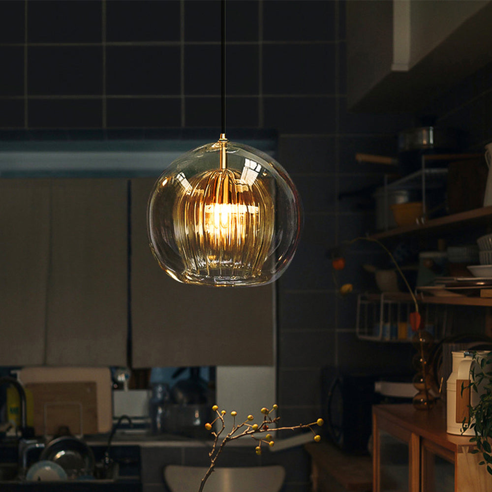 Hailenor - Lampada a sospensione in vetro trasparente ambra LED