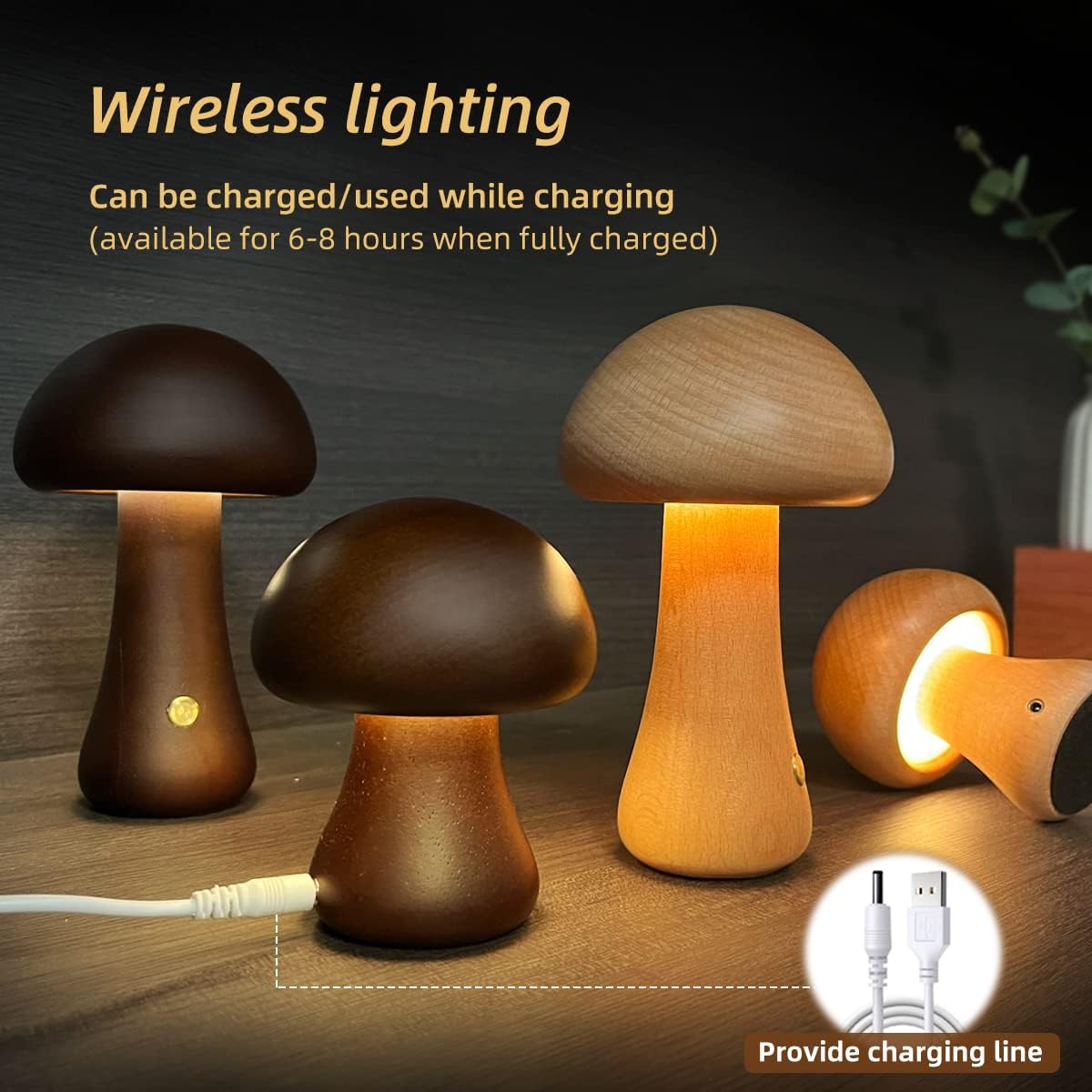 Mykora - Lampe de table champignon en bois tactile