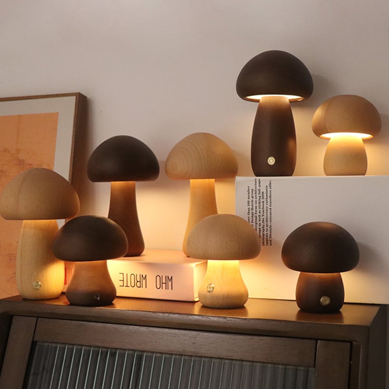 Mykora - Lampe de table champignon en bois tactile