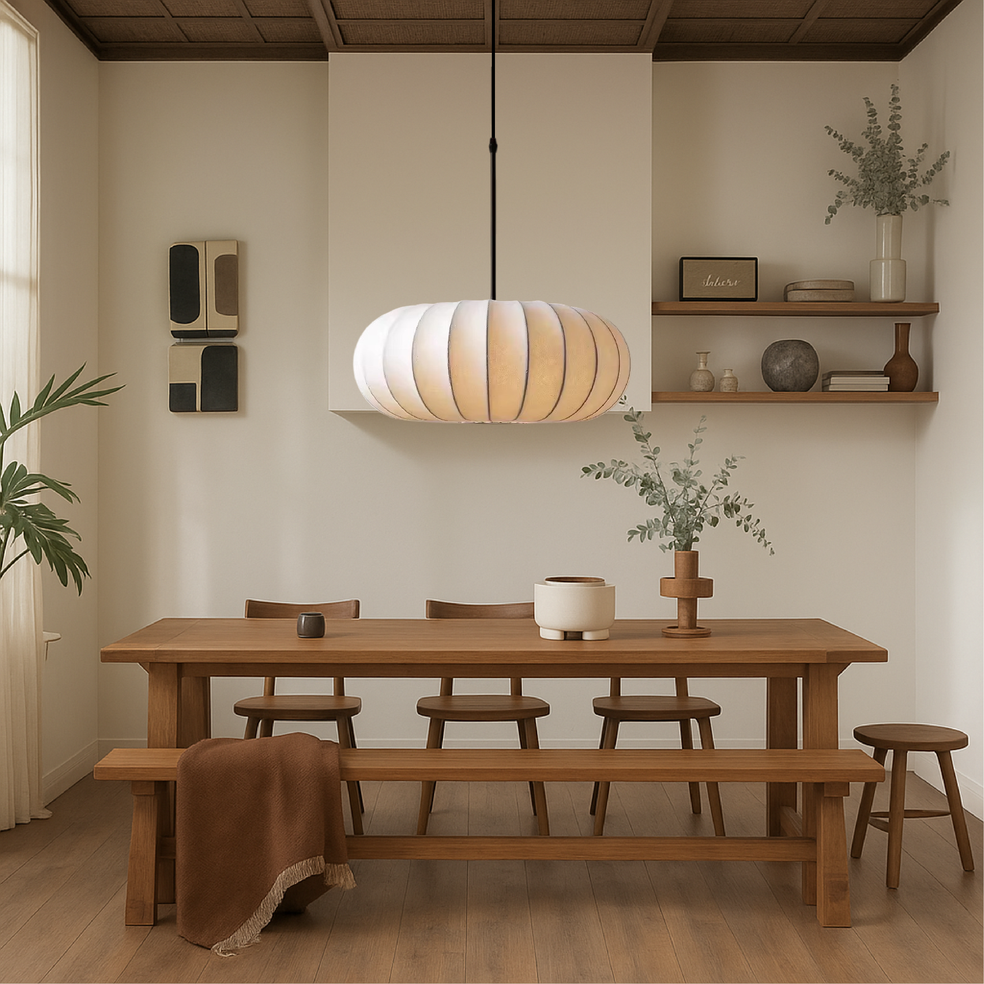 Dinam - Lampada a sospensione ovale scandinava con paralume in tessuto per sala da pranzo
