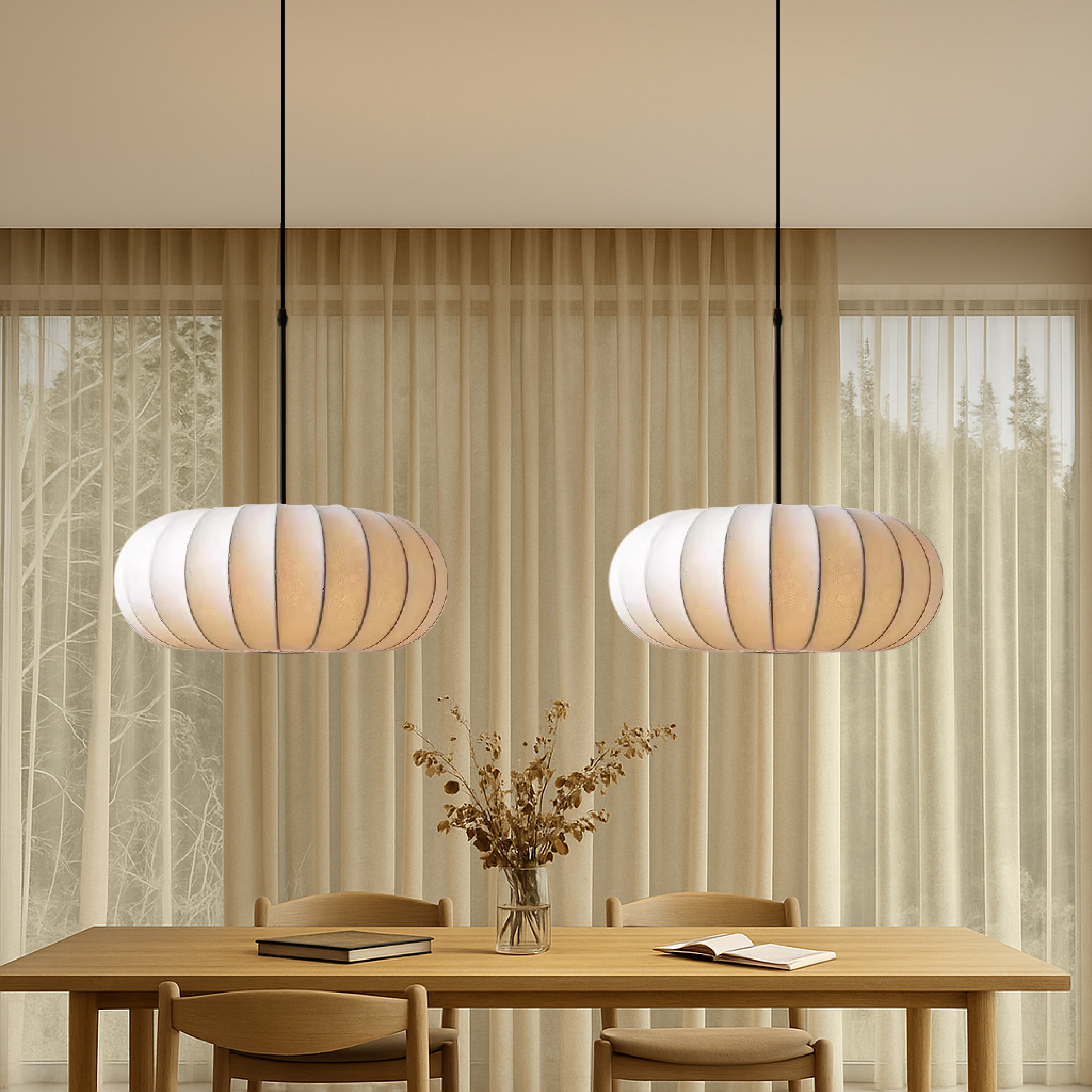 Dinam - Lampada a sospensione ovale scandinava con paralume in tessuto per sala da pranzo