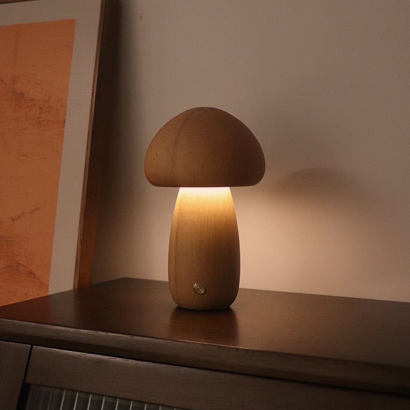 Mykora - Lampe de table champignon en bois tactile