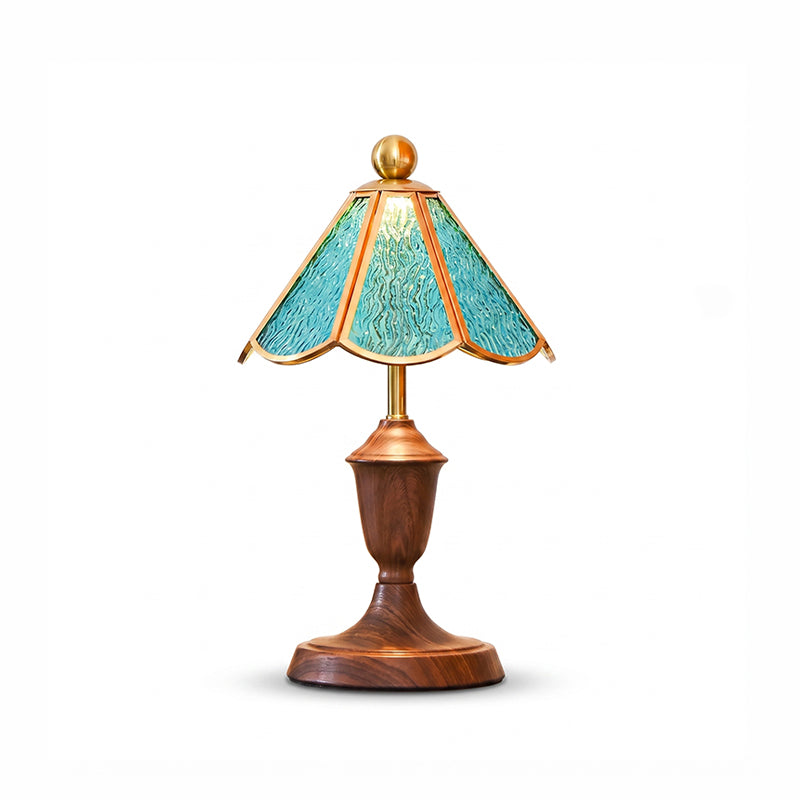 Modern Glass Iron Walnut Table Lamp Ambient LED - Image 3