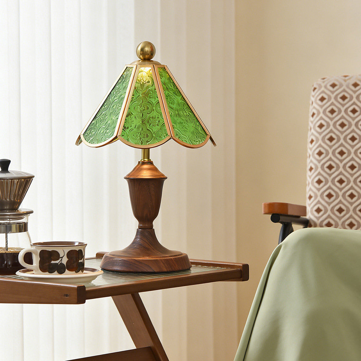 Modern Glass Iron Walnut Table Lamp Ambient LED - Image 10