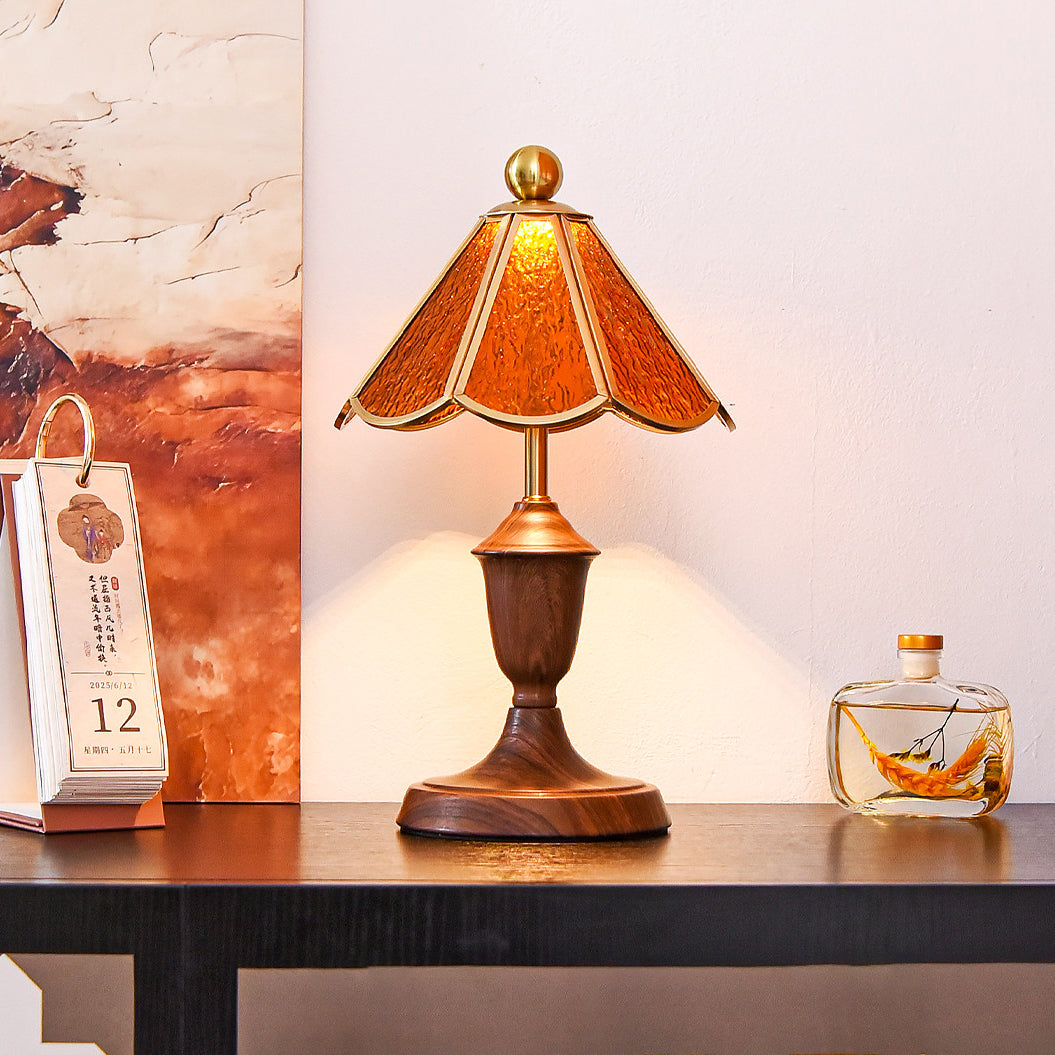 Modern Glass Iron Walnut Table Lamp Ambient LED - Image 5