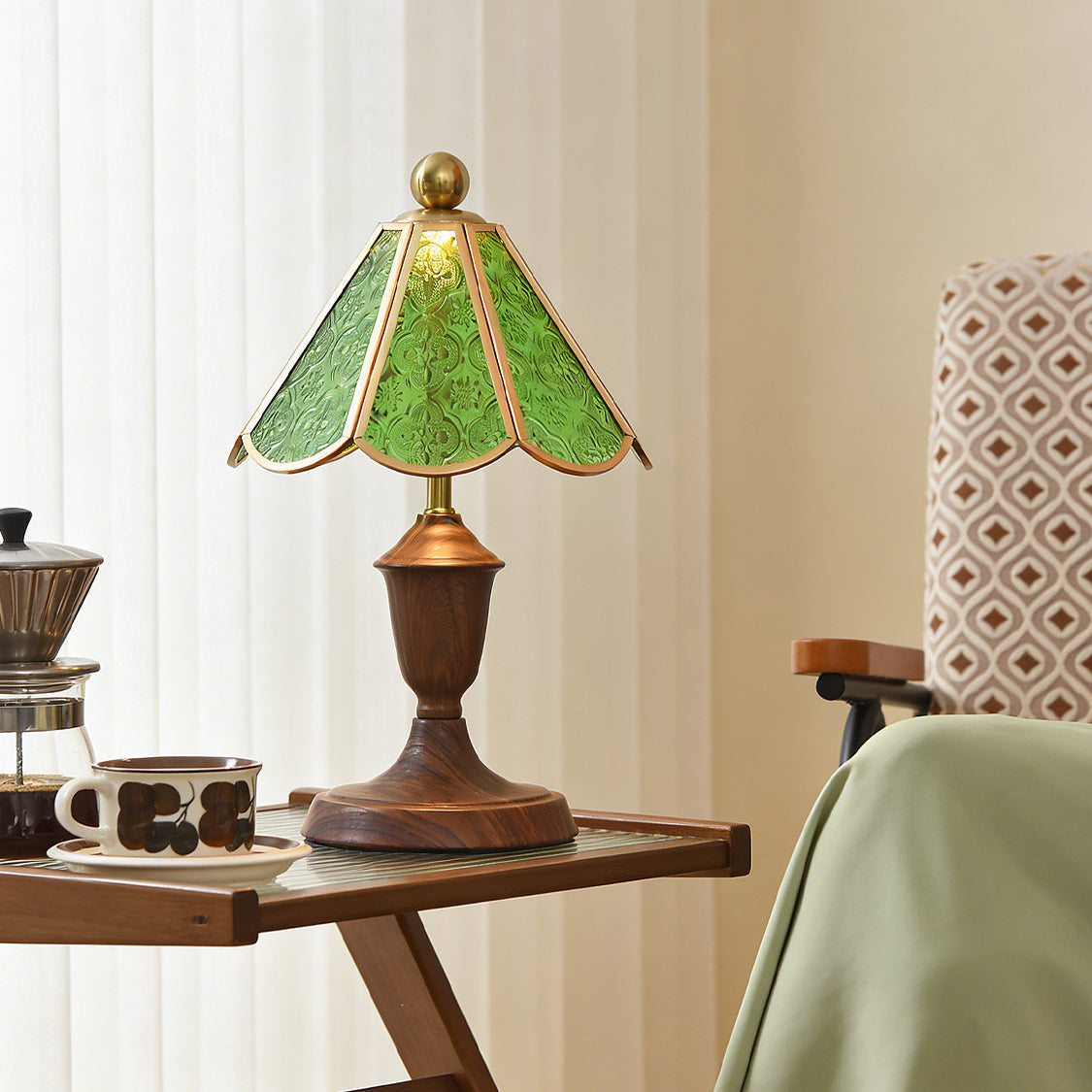 Modern Glass Iron Walnut Table Lamp Ambient LED - Image 6