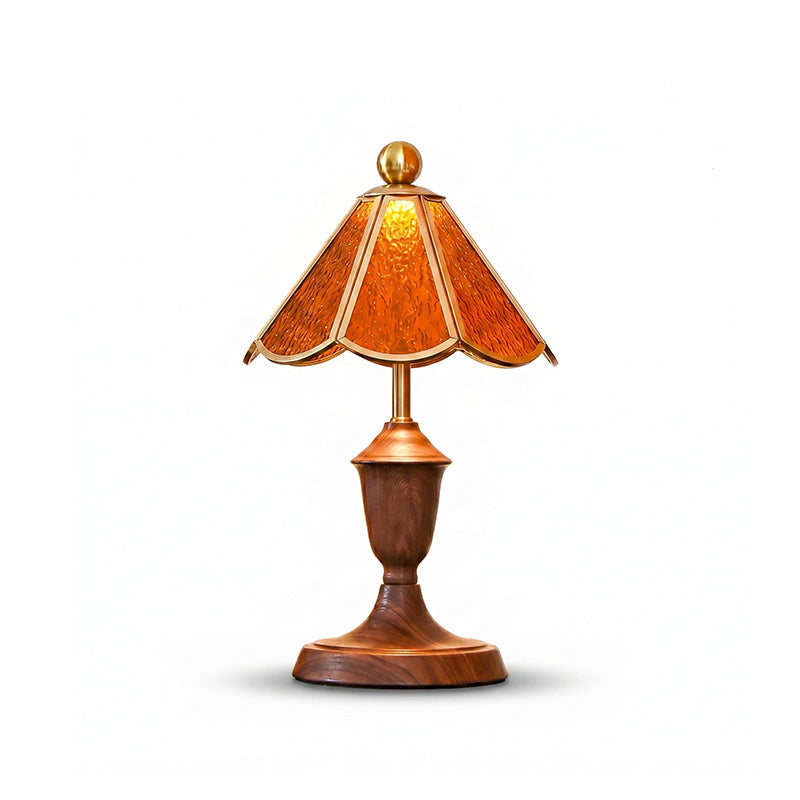 Modern Glass Iron Walnut Table Lamp Ambient LED