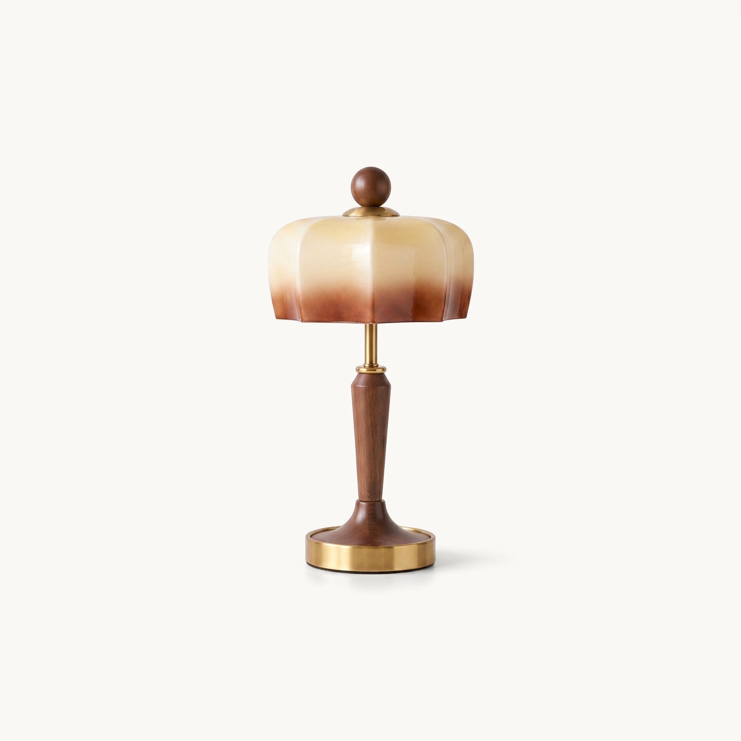 Modern Walnut Wood Grain Glass Shade Table Lamp - Image 2