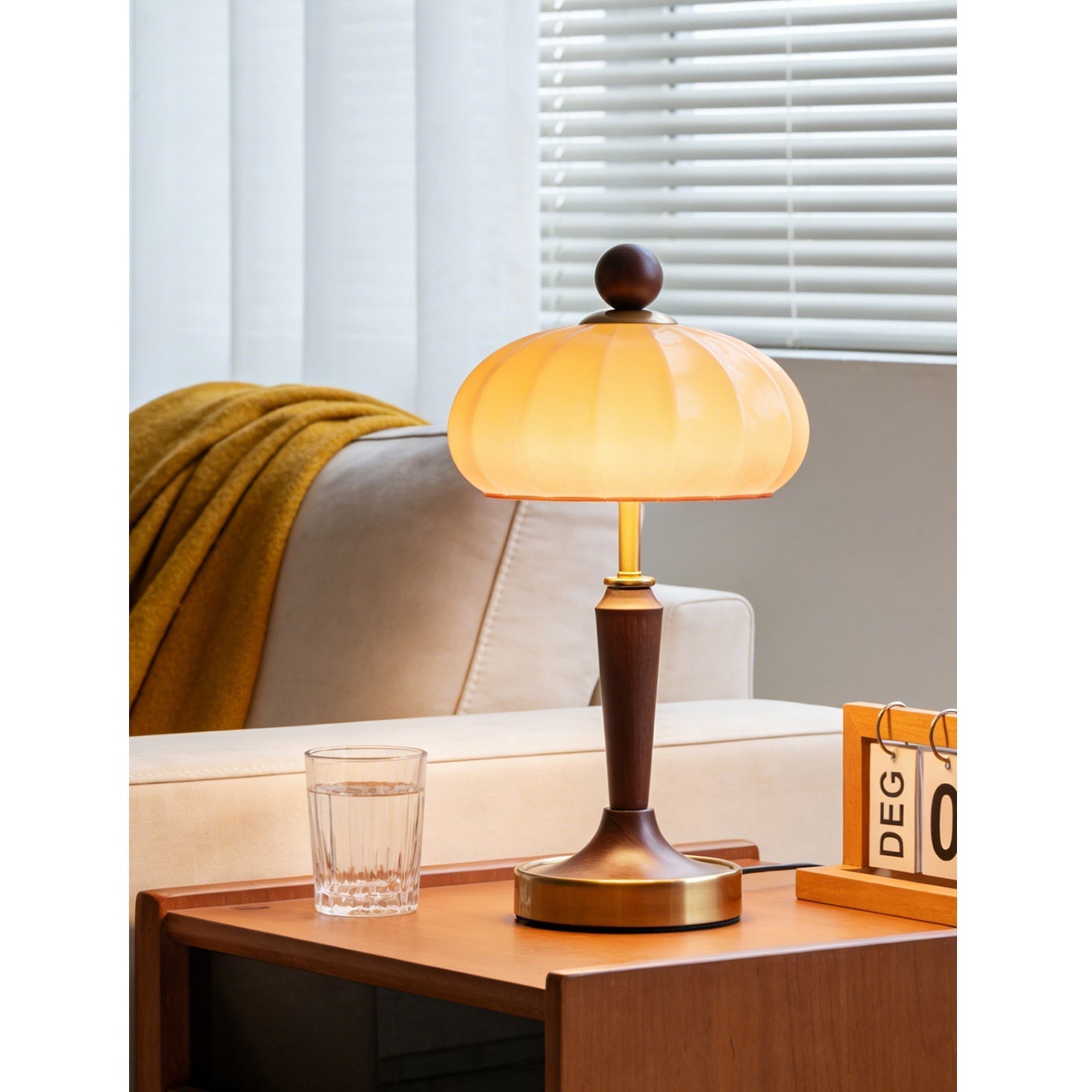 Modern Walnut Wood Grain Glass Shade Table Lamp - Image 6